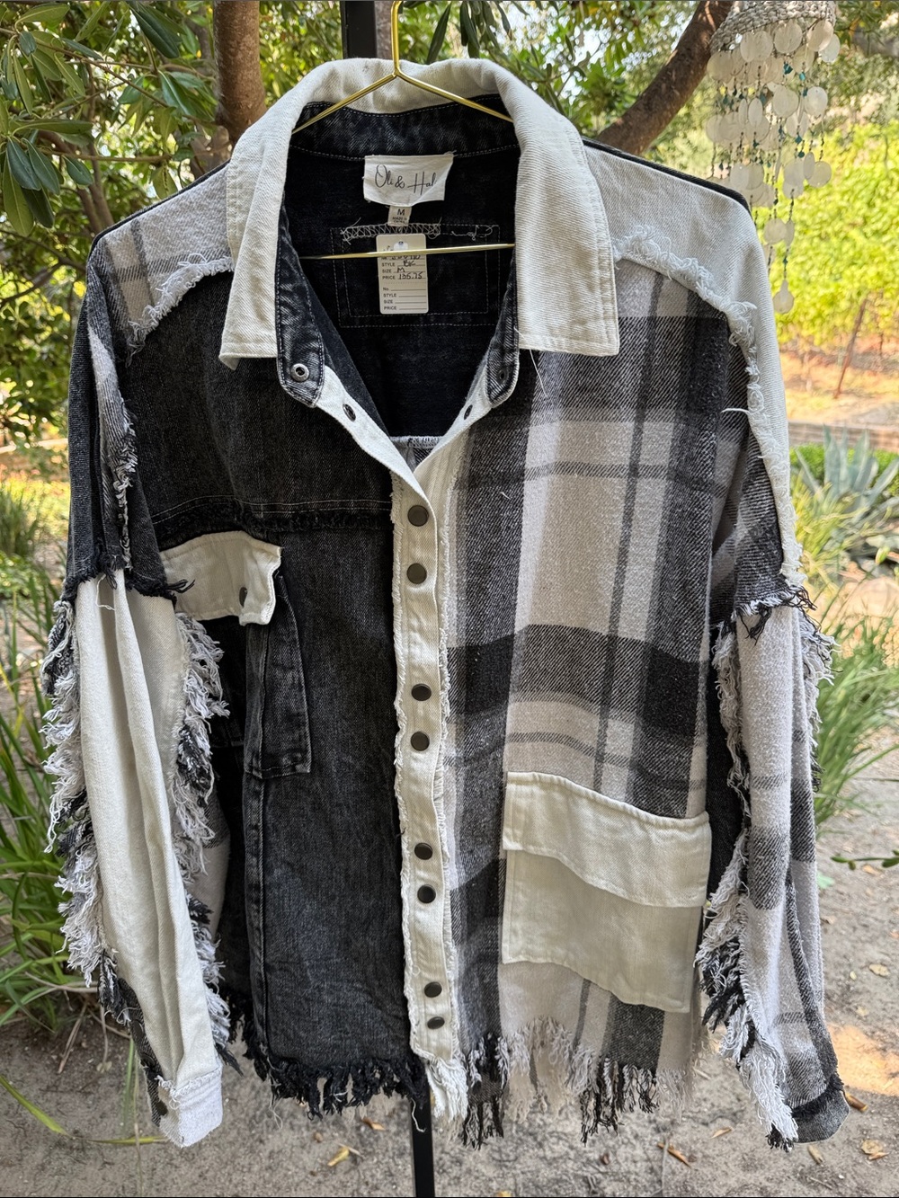 Oli & Hali Black and White Patchwork Jean Shacket